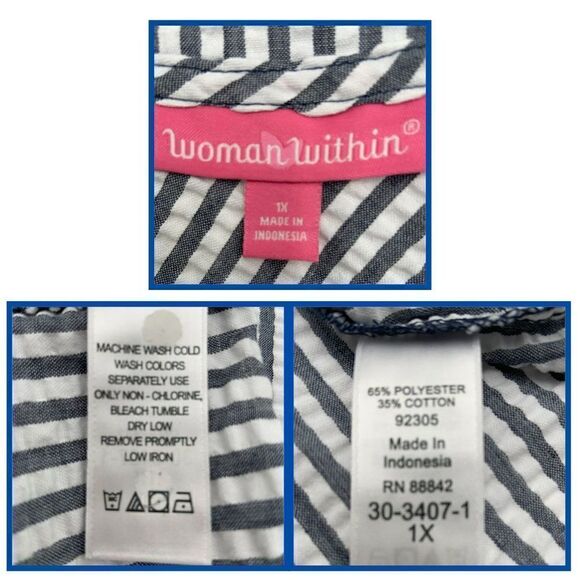 Woman Within Grey White Striped Button Front Shirt Women's Plus‎ Size 1X - Picture 9 of 9